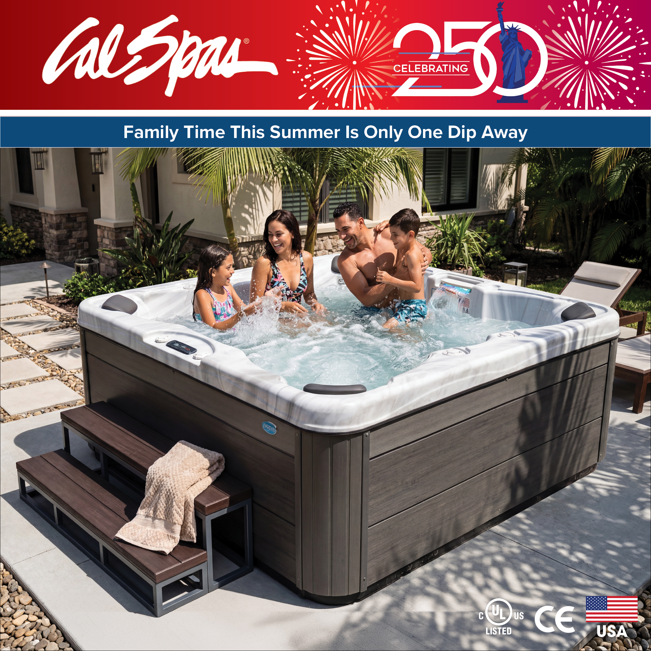 Calspas hot tub being used in a family setting - Clive